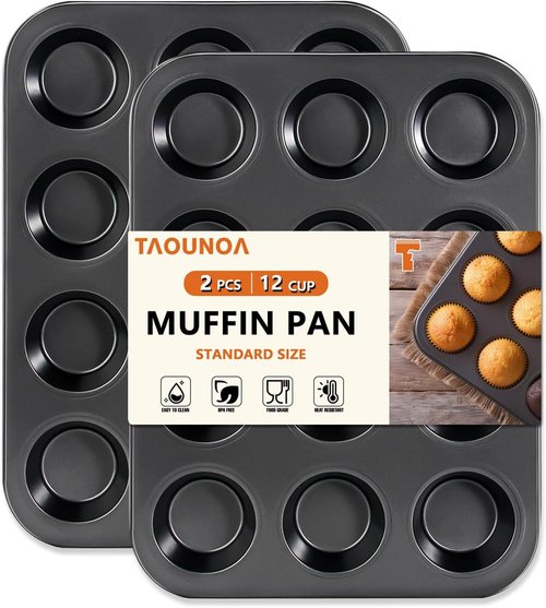 Heavy Duty Steel Muffin Tin Set by [Brand Name] - 12-Well Nonstick Cupcake Pans | Set of 2