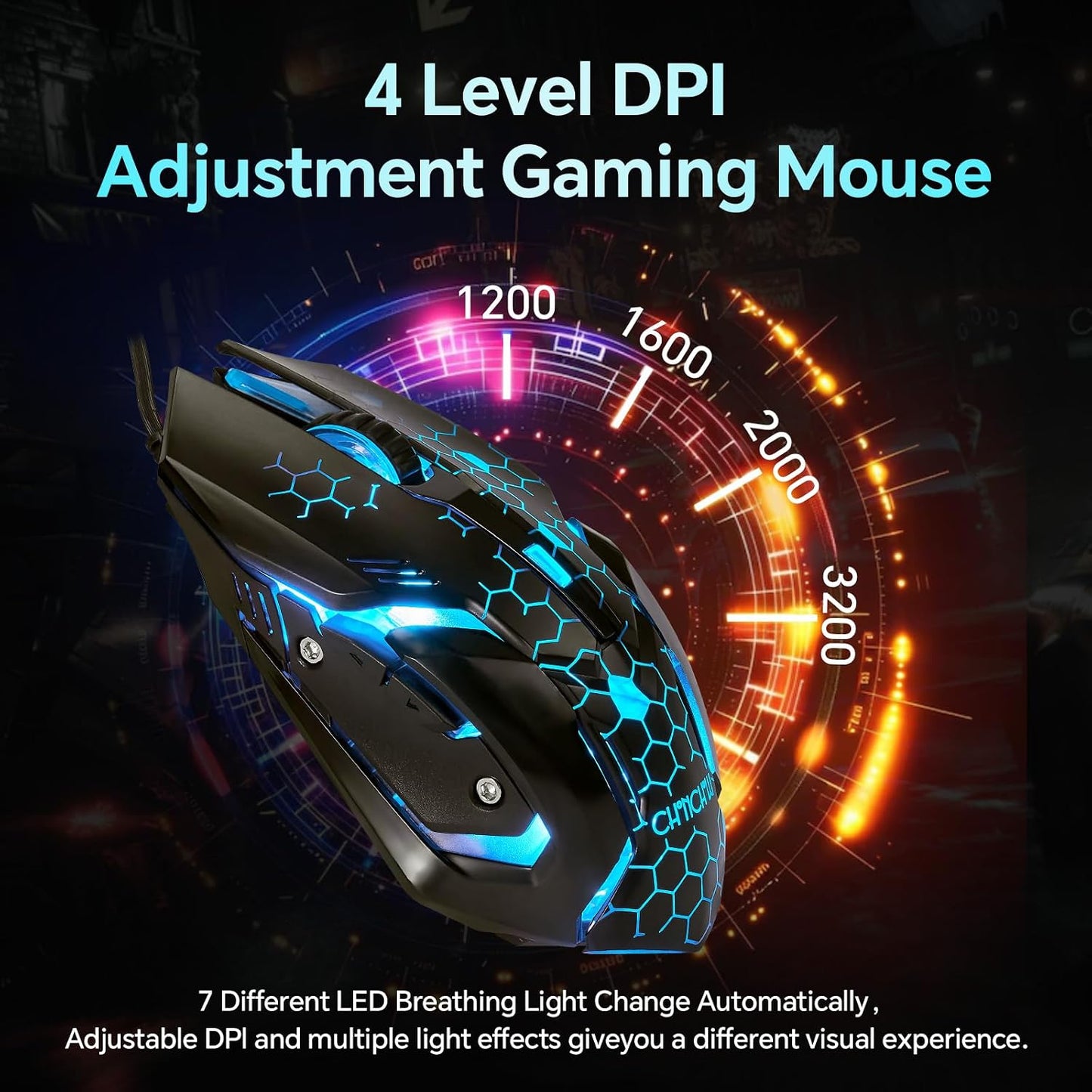 CHONCHOW 3200DPI Set PS4 Gaming Keyboard and Mouse Combo, USB Wired RGB Backlit, Mechanical Feel Anti-ghosting Keyboard