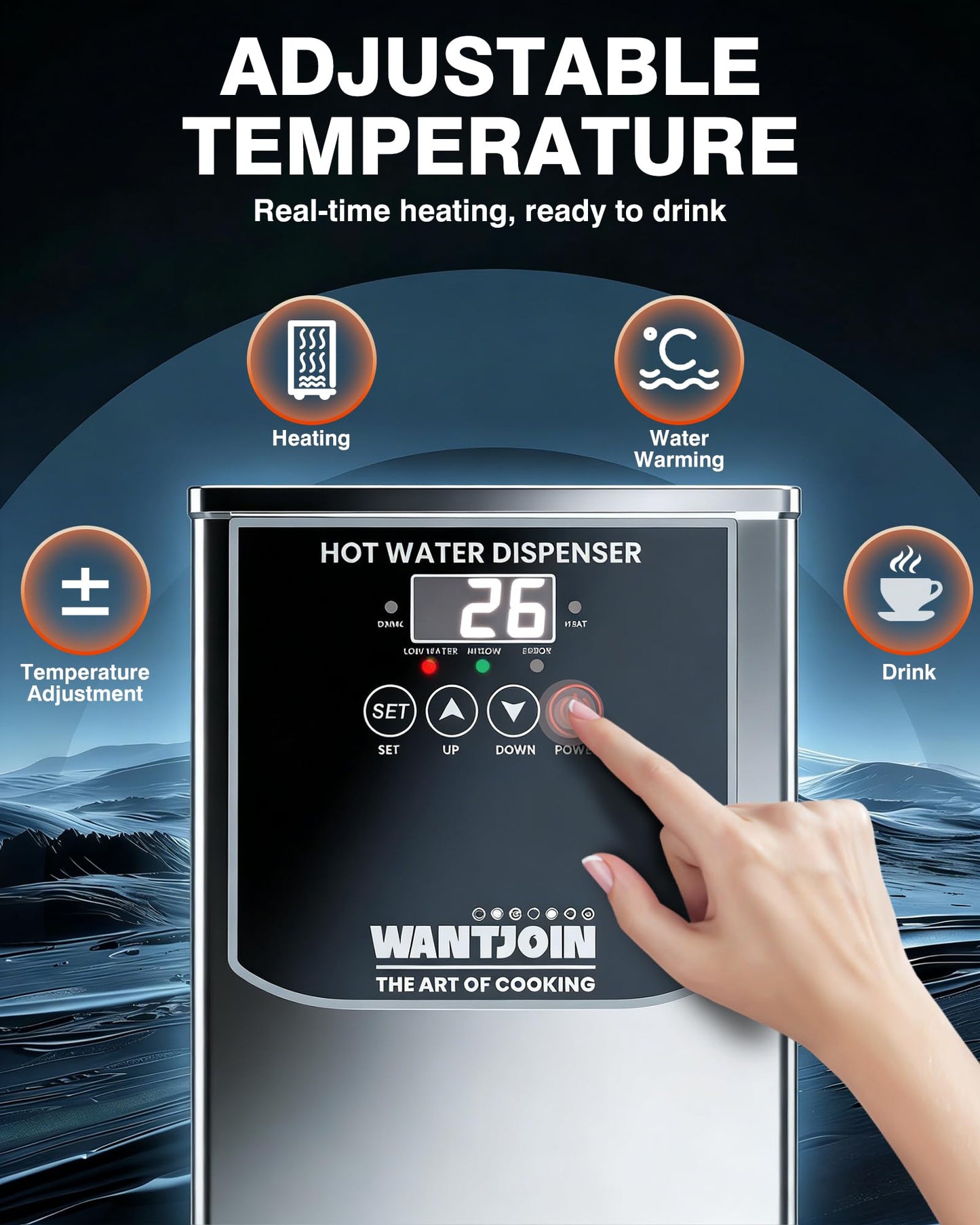 WantJoin Hot Water Dispenser - Commercial Water Boiler 35L(9.2 GAL)/H Step-Heating Adjustable Temperature Control 32°F - 212°F for Coffee Boba Tea Shop Office, Silver