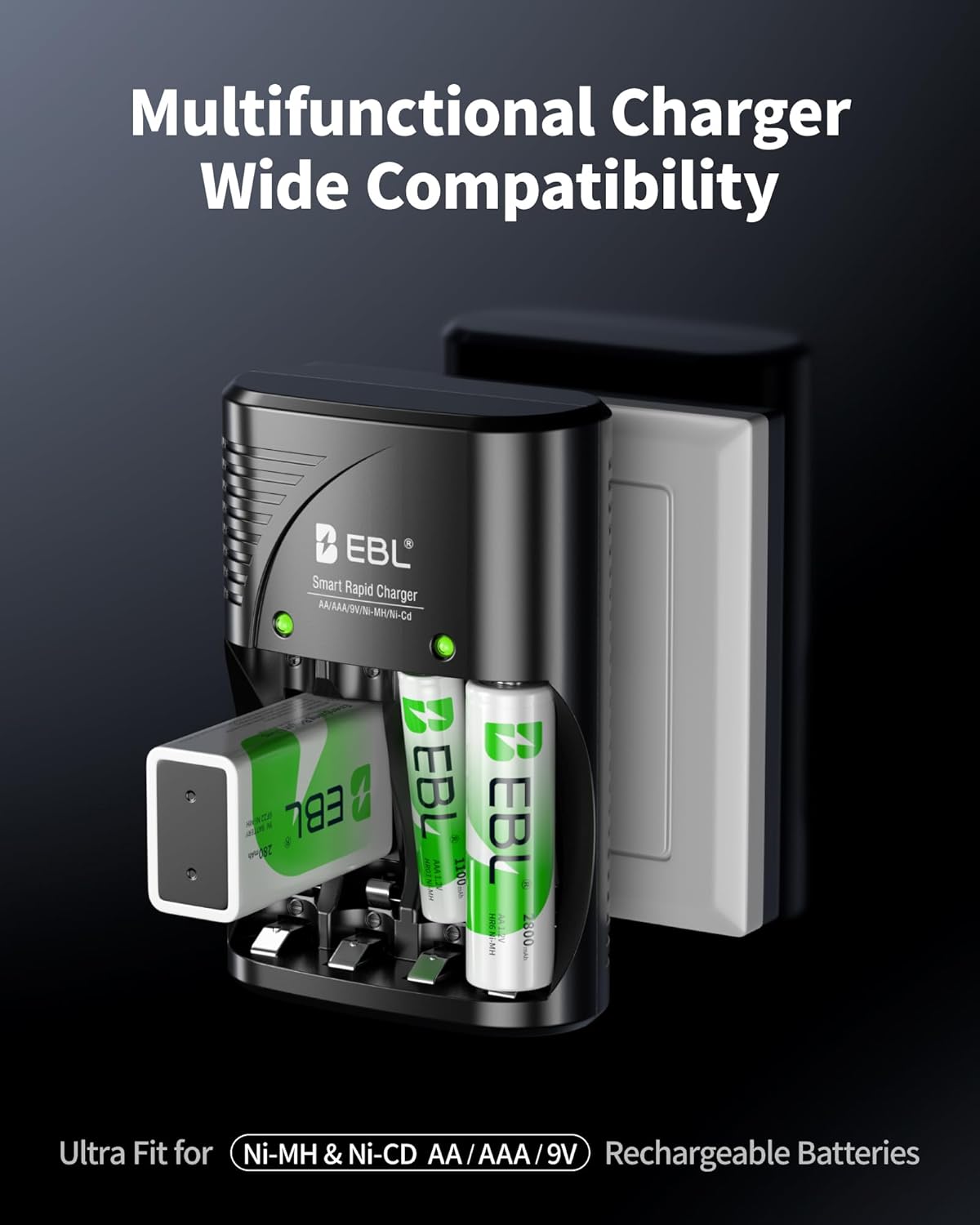 EBL 4-Bay 4 Count, Battery Charger for AA & AAA Rechargeable Batteries with Rechargeable AA NiMh Batteries, Battery