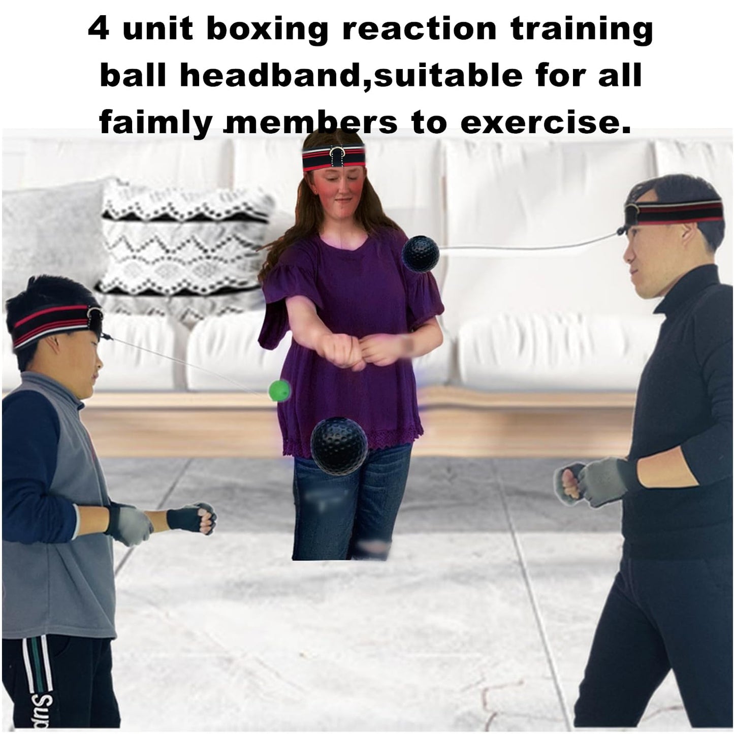 KANGHUANG Reflex Balls Boxing Headband Set for MMA Boxing Kickboxing Training Reaction Ball Kit Includes 4 Different Levels Balls+4 Elastic Headbands+4 Spare Lines+4 Gloves for All People