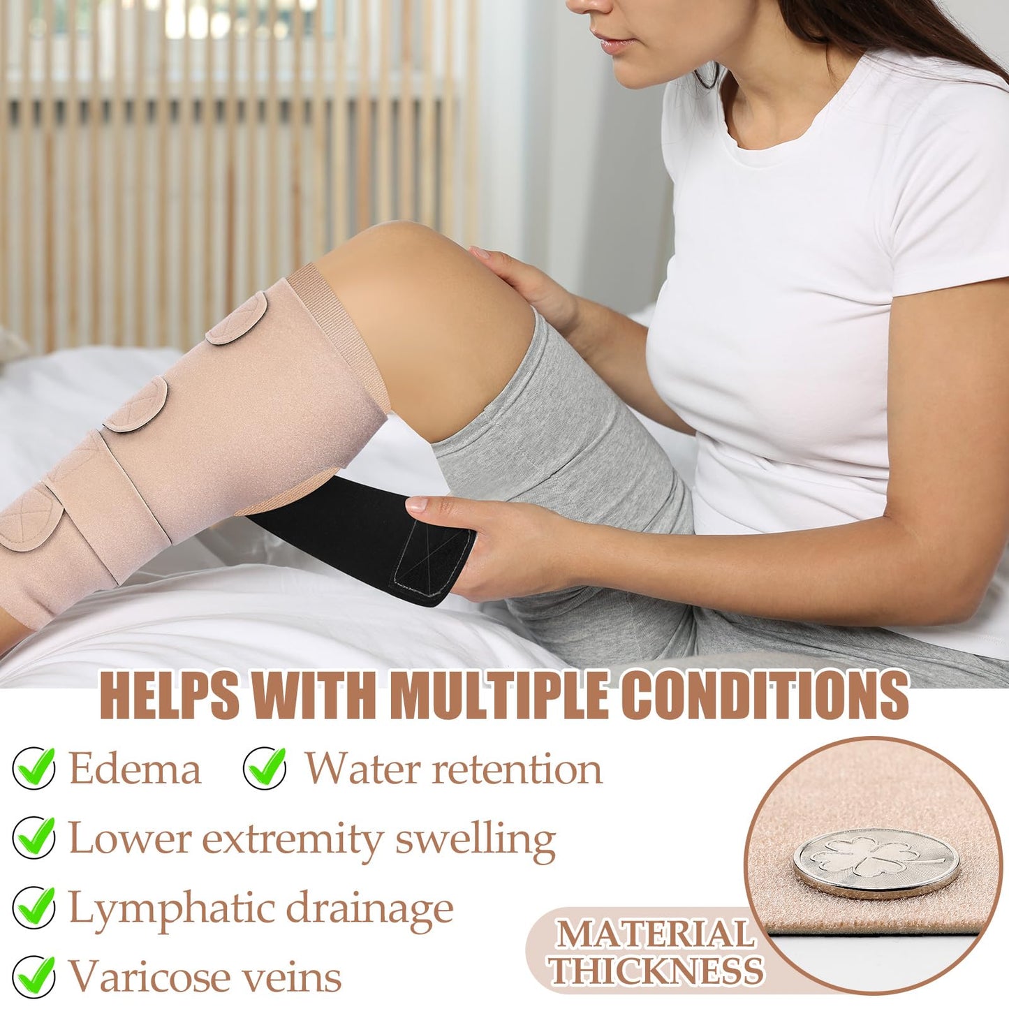 Croknit 3 Pairs Lymphedema Compression Leg Wraps Adjustable Lower Leg Cover up Medical Shin Splint Wrap for Heaviness Fatigue (Complexion)
