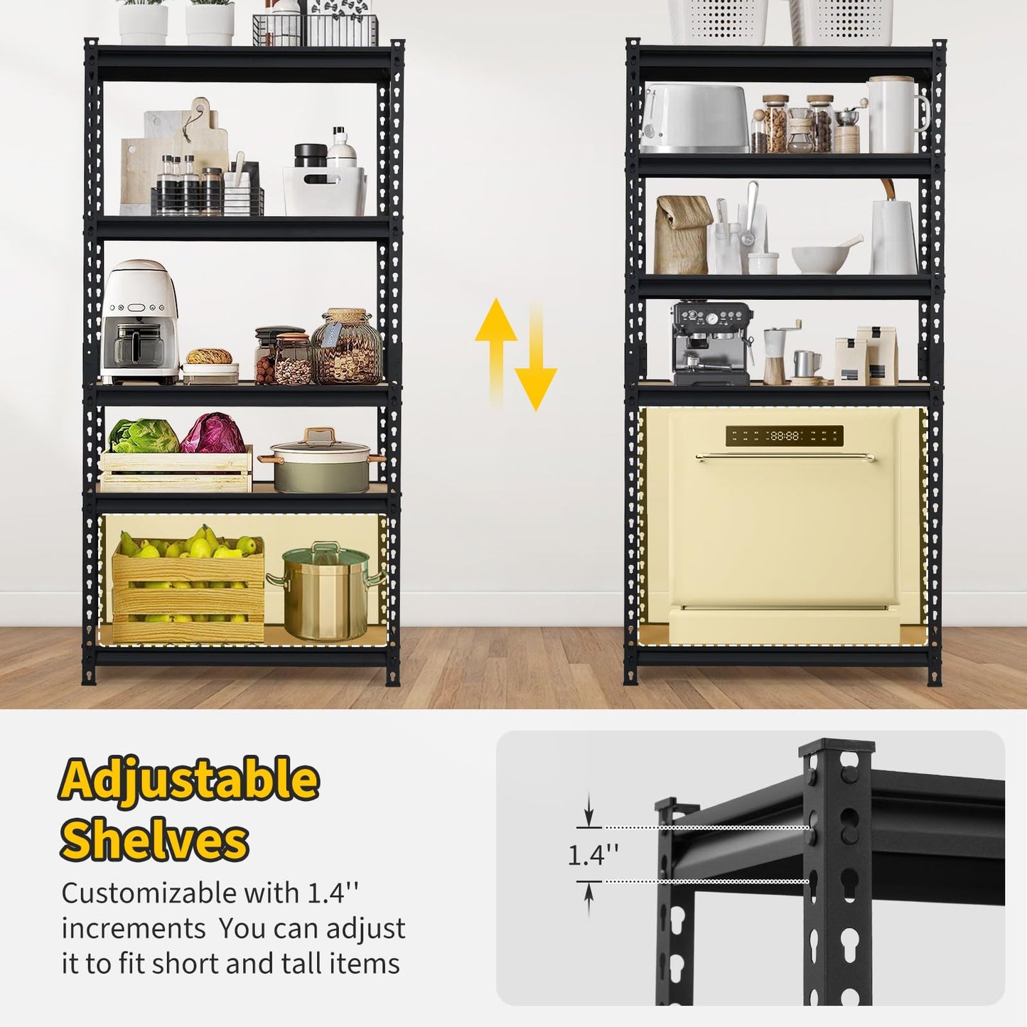 MilleLoom 48 in l x 18 in w x 72 in h 5-Tier Heavy Duty Storage Shelving Unit, 2500 LBS Capacity, Adjustable Metal Rack for Garage, Kitchen Pantry, Basement Organization