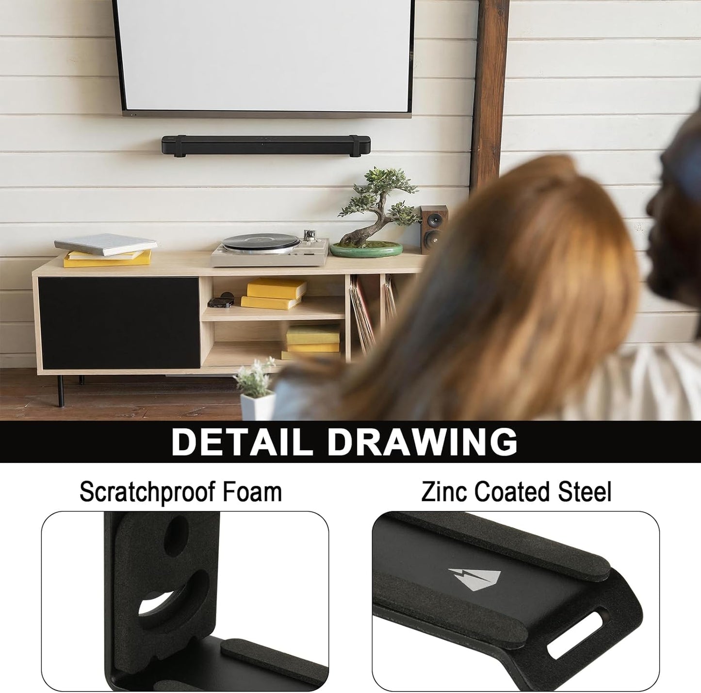 TXEsign Soundbar Wall Mount for JBL, Bose, Samsung, Vizio, Sony Sound bar with Hook and Loop Straps Metal Sound Bar
