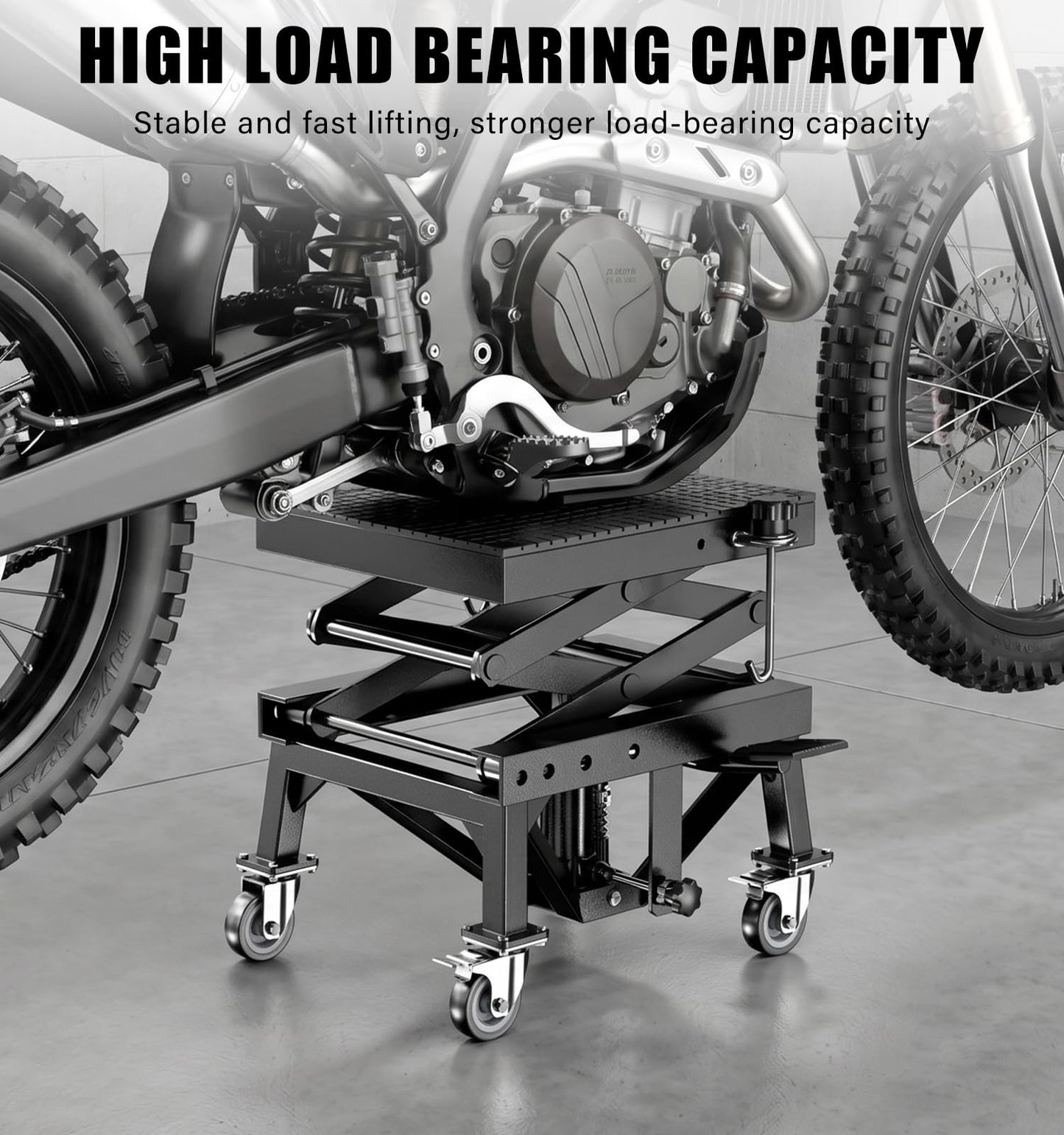 HUGOASIS 300 LBS Heavy Duty Motorcycle Scissor Lift Table, Portable Hydraulic Lift Jack with Wheels, 13.8" to 34.3" Lift Range, 16.1"x13.4" Platform for Motorcycle, Dirt Bike, Scooter Maintenance