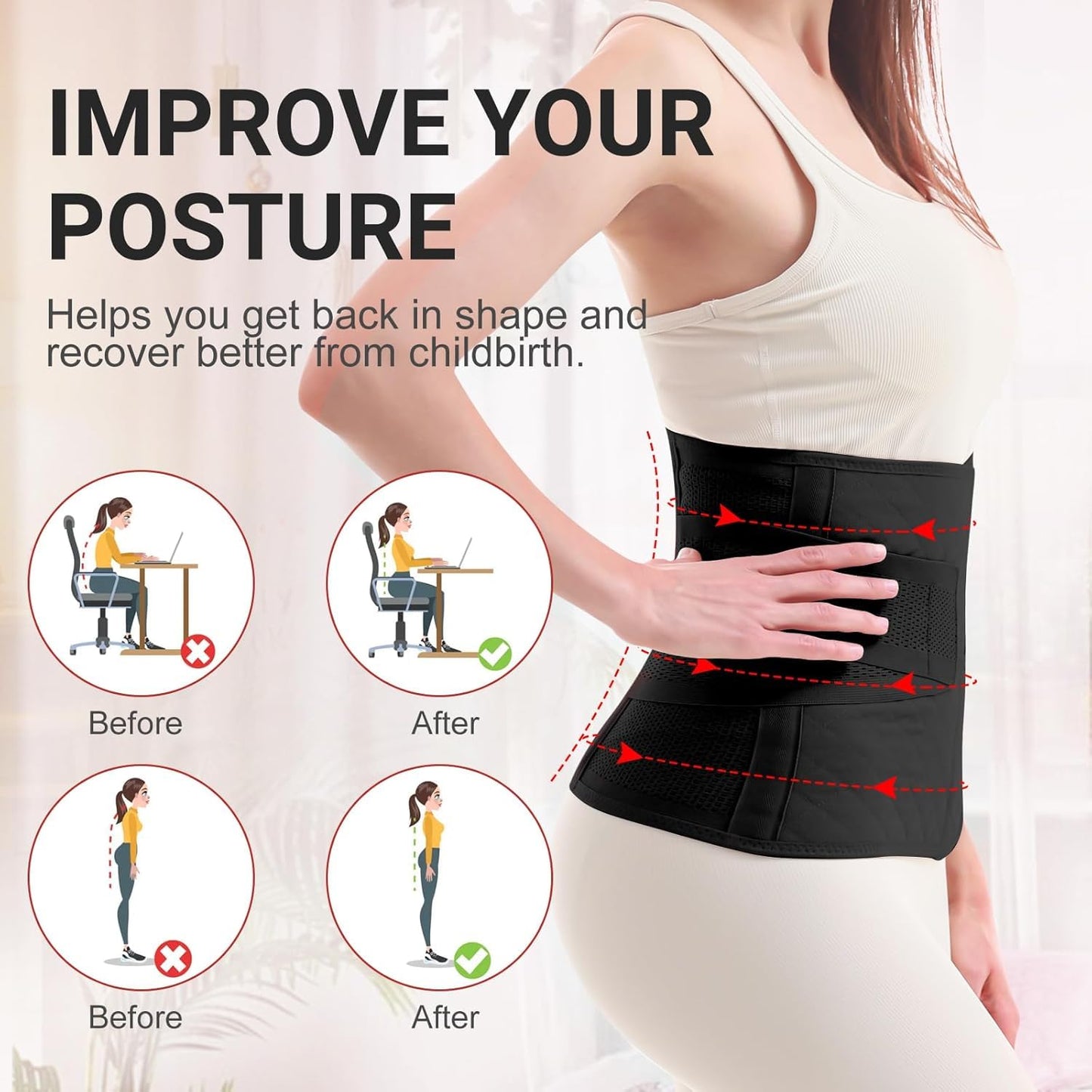 Trendyline Postpartum Belly Band Wrap: Abdominal Binder Post Surgery Postpartum Belly Wrap Post Partum Binder - C Section Recovery Support Belt Post Partum Girdle Stomach Hysterectomy Belly Band