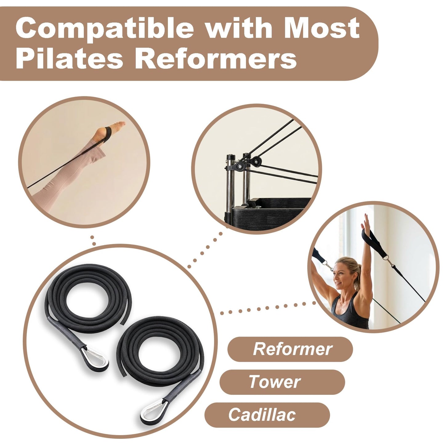 Lights Mountain Pilates Reformer Replacement Ropes (2 Pack), 110” Extra Long 8mm Nylon Rope with Metal Grommet, Heavy Duty Low-Noise Pulley Rope for Reformer, Tower & Cadillac-Style Equipment (without hook)