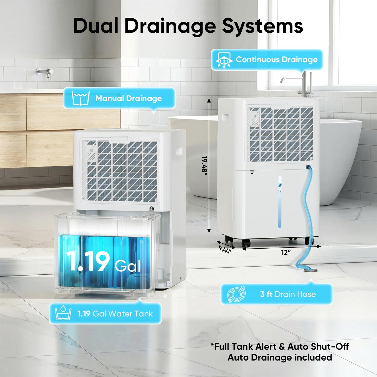 HUMLABS 52 Pints Dehumidifier for Home, 4500 Sq. Ft Dehumidifier for Basement with Drain Hose, 3 Modes, Ultra Quiet, Auto Defrost and 24HR Timer, for Bedroom, Garage, RV and Large Room