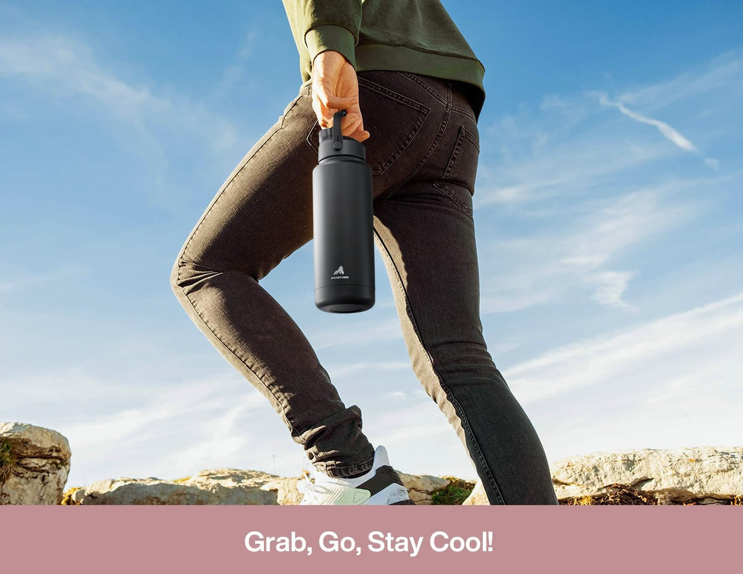 POWCAN 32 oz Insulated Water Bottle - 2-in-1 Straw & Spout Lid, Leak-Proof, BPA-Free | Dried Rose