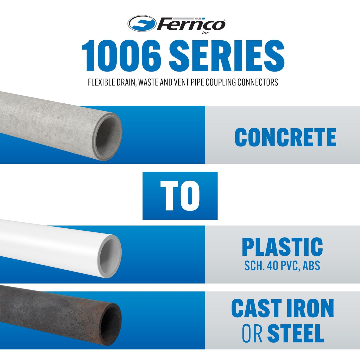 Fernco P1006-84 Flexible PVC Pipe Coupling for Concrete to Cast Iron, Plastic or Steel Plumbing Connections