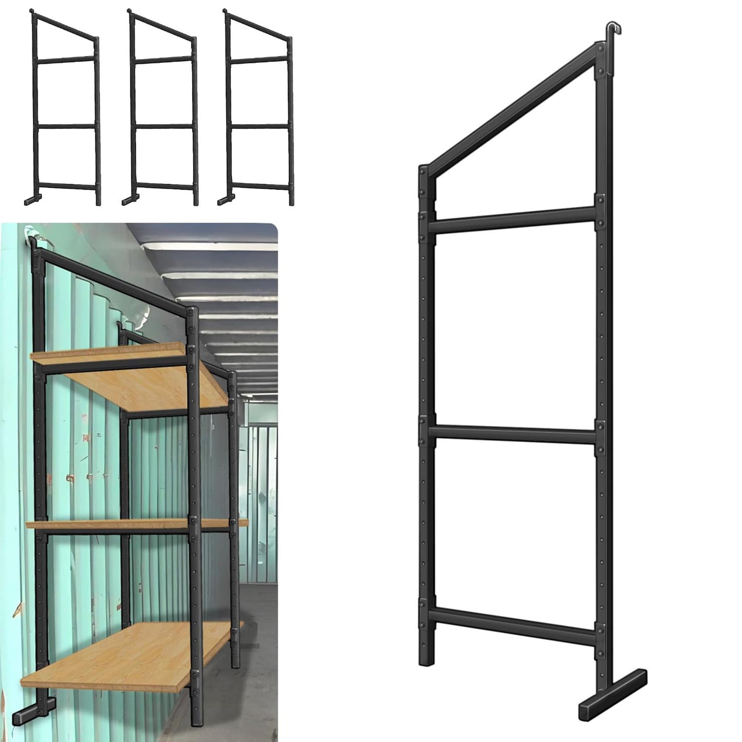 4 Pack Shipping Container Shelves Bracket with 60"(H) X 24"(W), DIY Adjustable 3-Tier Shipping Container Shelving for Heavy Duty Trailer Universal,1300LBS Capacity
