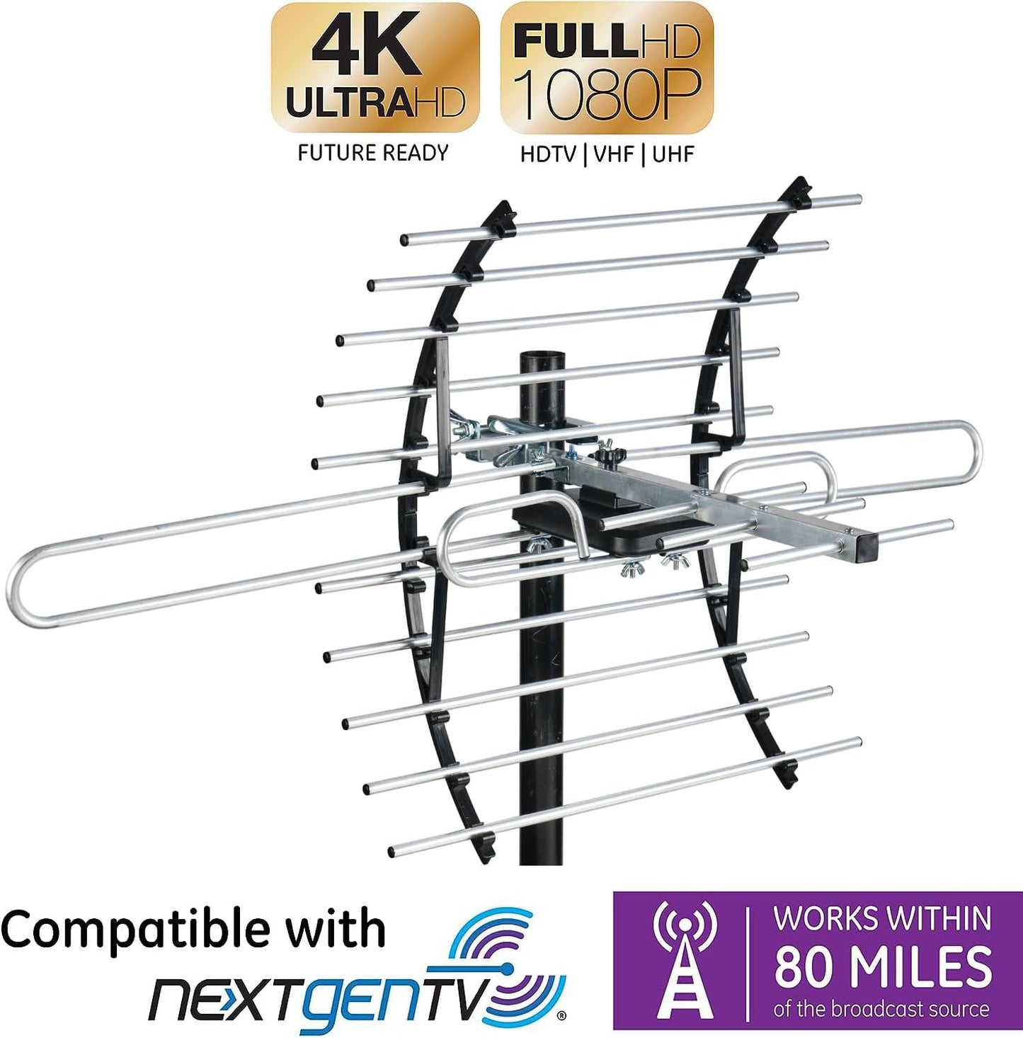 cekay 8K, 4K, 1080P UHD-8905) Outdoor HDTV Antenna Supports HD for Smart and Older TVs, VHF UHF, Weather-Resistant