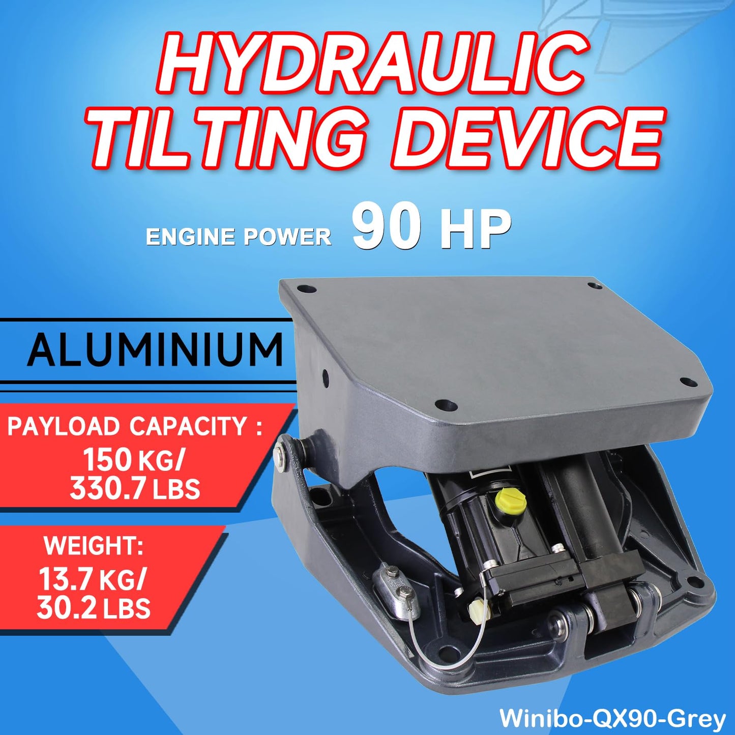 Winibo Outboard Power Tilt and Trim Unit, Electric Hydraulic Suspension, Motor Lift Jack Plate for Outboard Motor Up to 90HP (Gray)