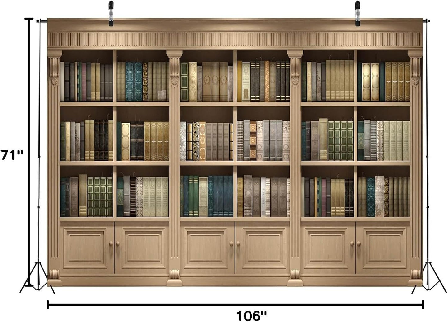 BELECO 9x6ft Fabric Vintage Wooden Bookshelf Backdrop Library Study Living Room Bookcase Books Background for Video