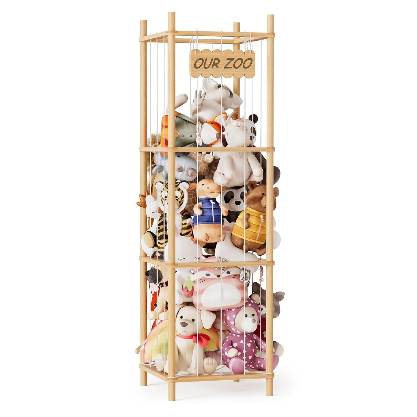 SpaceAid Stuffed Animal Storage Organizer - Large Capacity Plush Toy Holder for Playroom, 15.8" Wide, Natural