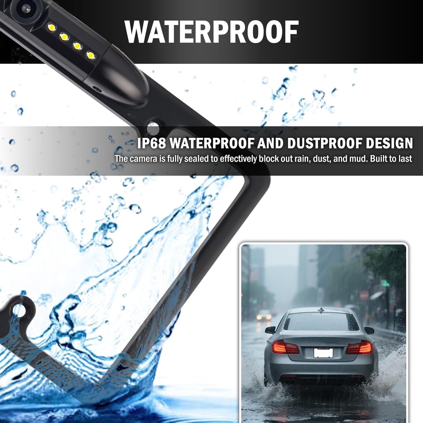 VKQTS 2026 8 170 New License Plate Backup Camera with LED Lights,Waterproof License Plate Reverse Camera with Wide