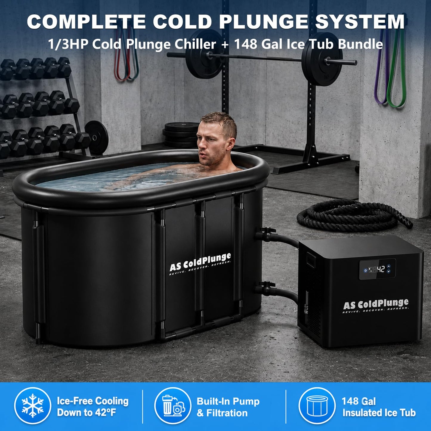 AS ColdPlunge Ice Bath Chiller & Cold Plunge Tub Kit, 1/3HP Cold Plunge Chiller with Built-in Pump & Filter, Upgraded XXL 148Gal Ice Pod, Cold Plunge Tub with Water Chiller for Cold Therapy Recovery