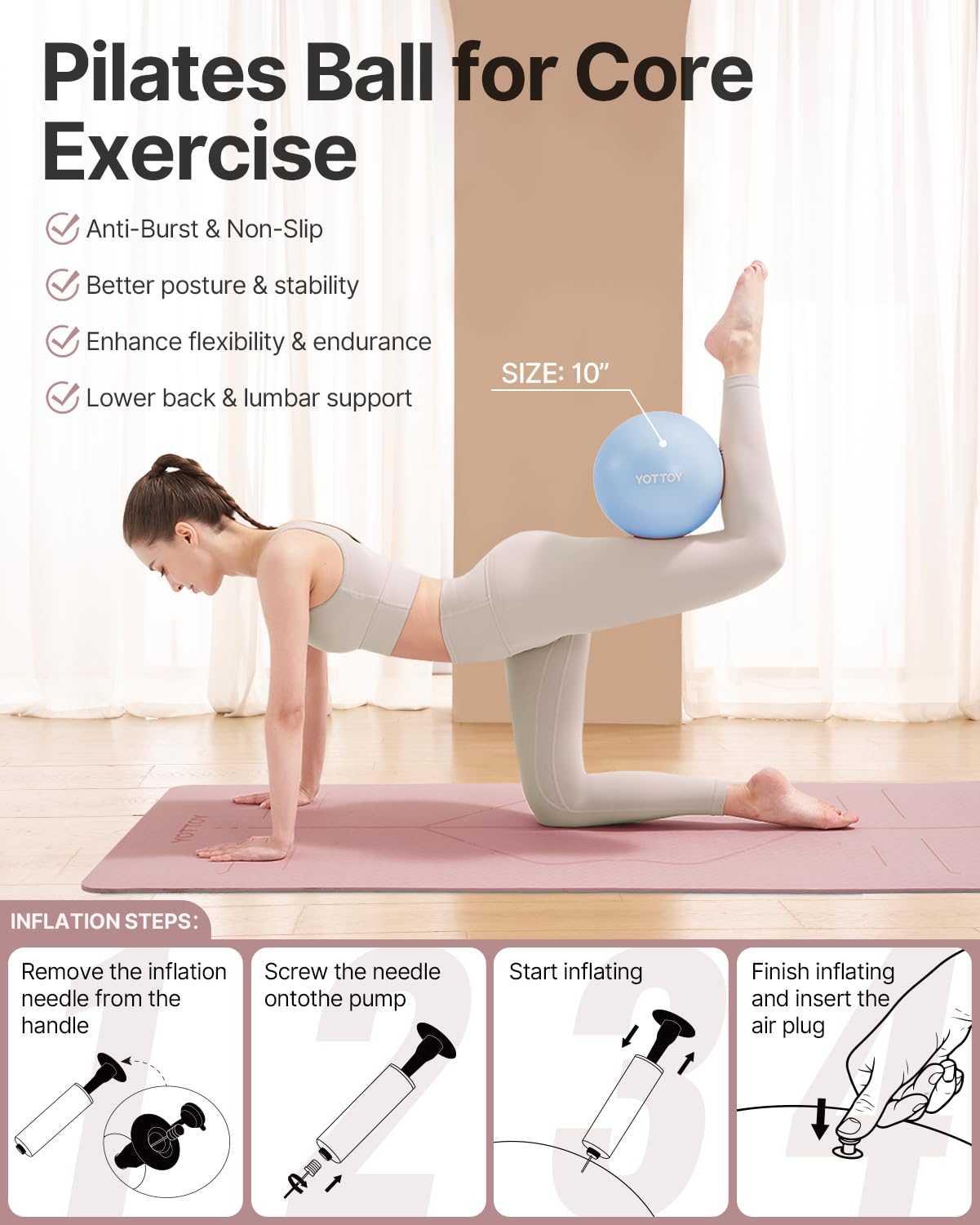 YOTTOY 13.5 Inch Pilates Ring and Ball Set, Figure 8 Resistance Bands, Stretch Bands&Guide,Pilates Equipment Set for Beginners for Home Workouts Core Strength, Yoga, Physical Therapy & Rehab, Blue