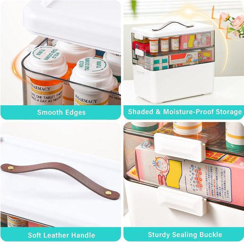 Homaigie Extra Tall 3-Tier Medicine Cabinet Organizer - Portable Storage Box with Leather Handle | Ideal for Home & Travel