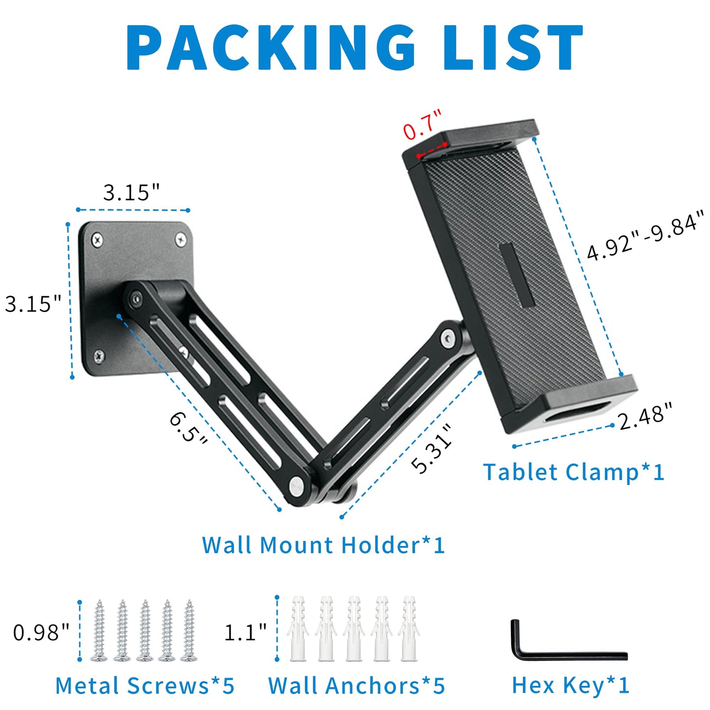 Bestoct Tablet Wall Mount Holder for iPad, Aluminium Foldable Arm, Used in Kitchen, Under Cabinet, Home Gym, for iPad Pro/Air/Mini/Samsung Galaxy Tab/4.7-13" Phones & Tablets (Up to 13")