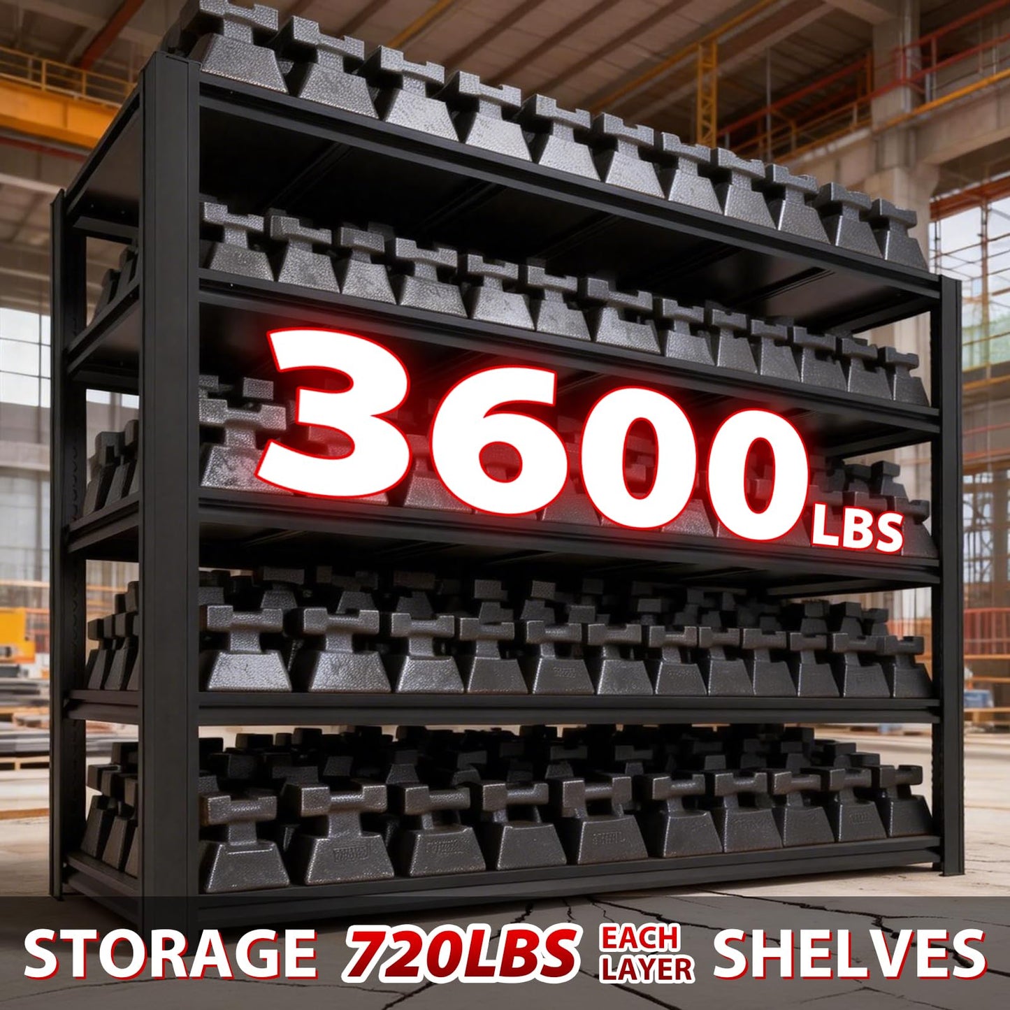 KLRFUA 5-Tier Garage Shelving Unit | Adjustable Garage Shelves, Storage Racks, 3,600-Pound Capacity, Dimensions: 84H x 61.88W x 23.88D, Metal Store Shelving, for Garage Storage (5T-84H*61.88W*23.88D)