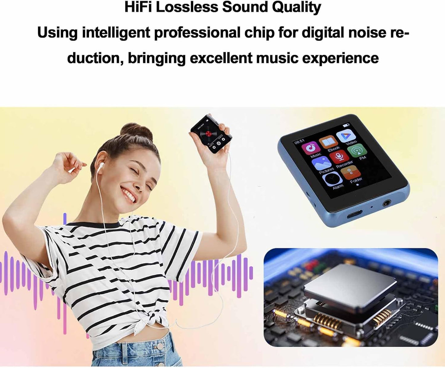 VBESTLIFE MP3 5.0, 2.4inch Mp3 Mp4 Player with Bluetooth Touch Screen Music Player Built in HD Speaker, FM Radio, Voice