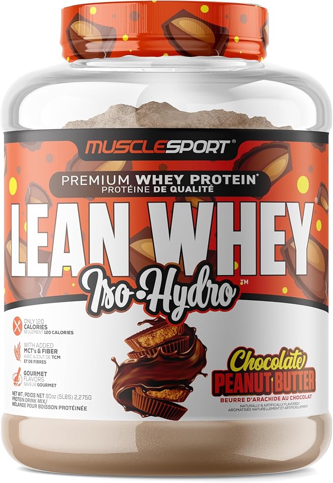 Musclesport Lean Whey Revolution??Protein Powder - Whey Protein Isolate - Low Calorie, Low Carb, Low Fat, Incredible Flavors - 25g Protein per Scoop - 5lb Chocolate Peanut Butter