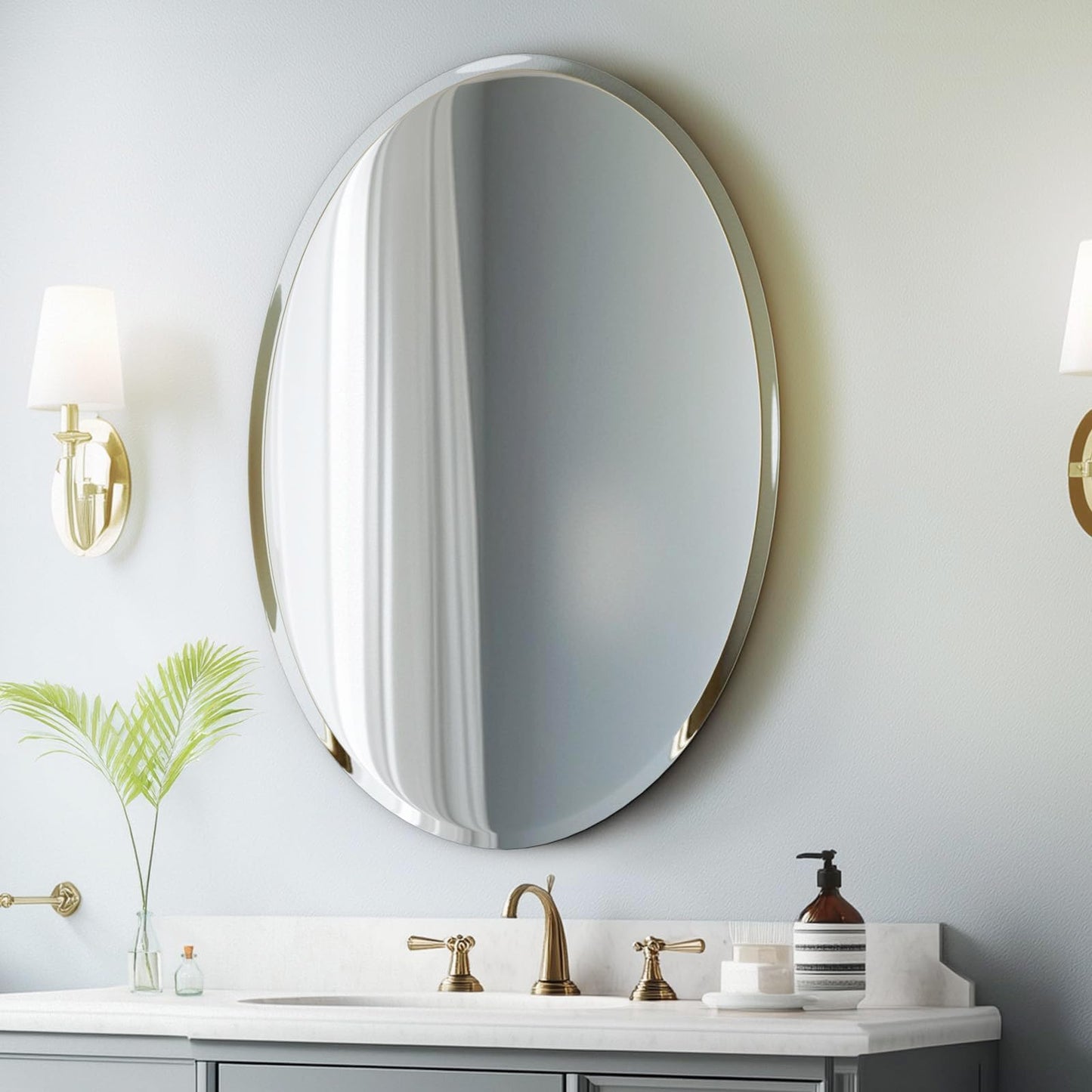 Luxbaro 24x36 Inch Frameless Oval Bathroom Mirror, Bathroom Mirror for Over Sink, Beveled and Polished, Decorative Wall Mirror for Bathroom, Bedroom, Vanity, Entryway, Modern & Elegant Look