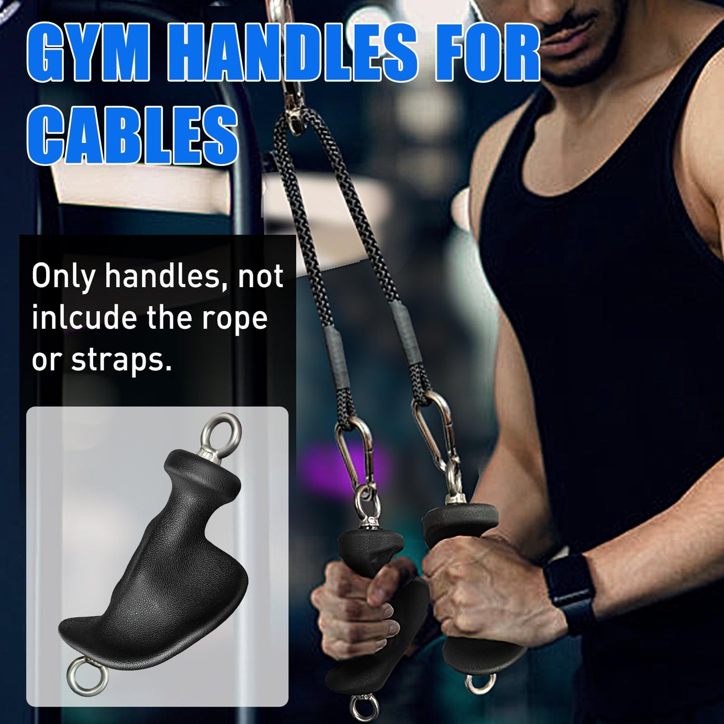 Ergonomic Tricep Rope Pull Down Attachment, Upgraded Long Triceps Rope Cable Attachments for Gym, Lat Pull Down Bar for Cable Machine, Tricep Lat Pulldown Workout Cable Attachments (CABLE HANDLES-02)