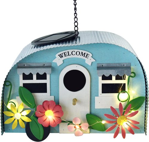 BAYN Decorative Bird House - Solar-Powered LED String Lights | Handcrafted Hummingbird Nest Garden Decor
