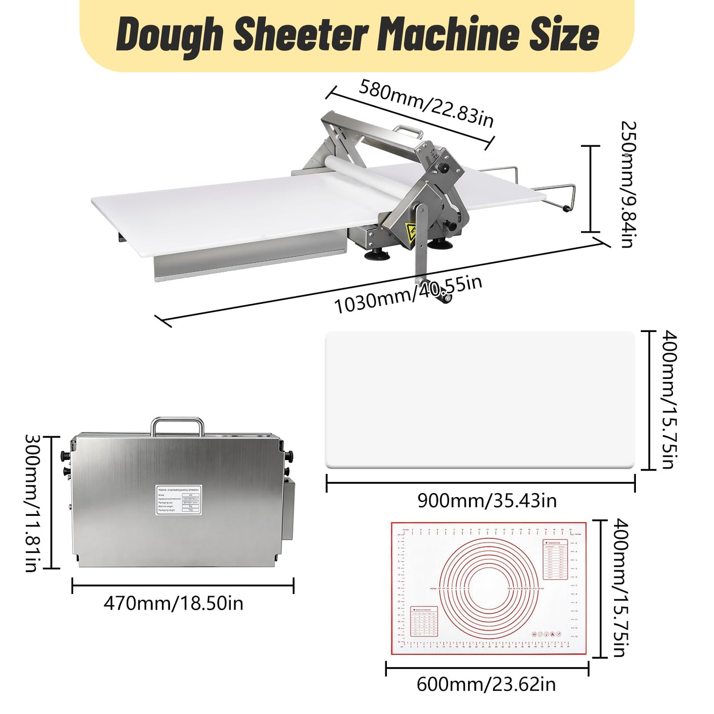 HNZXIB Foldable Dough Sheeter Machine, 15.75''×35.5''Manual Stainless Steel Portable Dough Roller with Silicone Pastry Mat, for Commercial Home Bakery, Puff Pastry, Pizza, Croissant