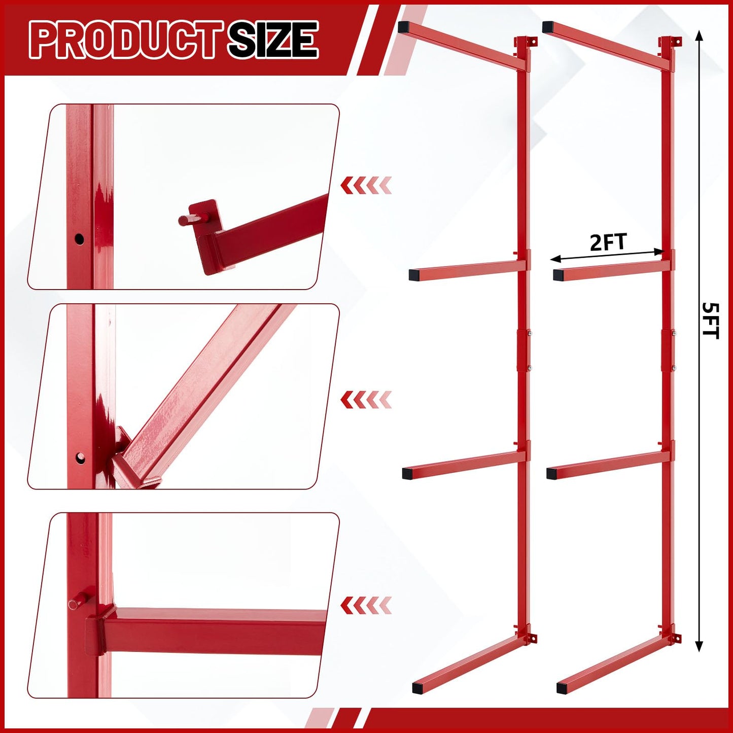 BBTO Wall Mount Bumper Stand, Auto Bumper Storage Rack, Load 200lbs/pair Arms for Workshop Body Repair Parts Storage Wood Lumber Store (60.04 H X 24.02 L,4 Place)