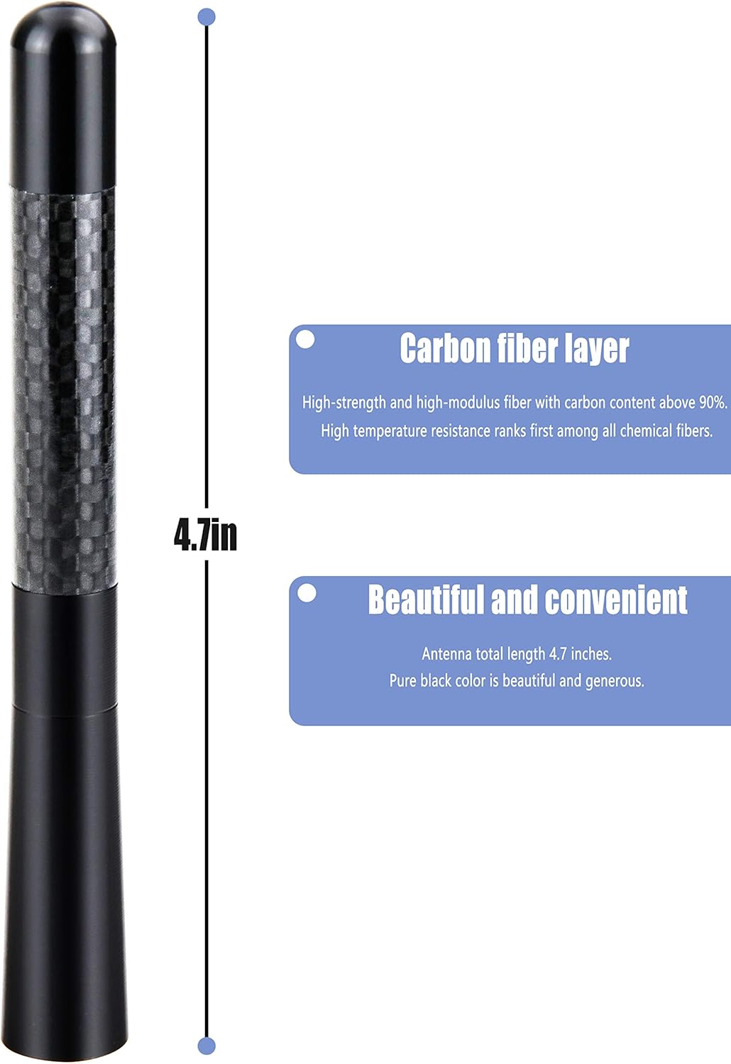 Tecreddy 4.7 inch Short Car Antenna Mast Carbon Fiber Truck Vehicle Replacement Antenna Compatible with Ford, Dodge