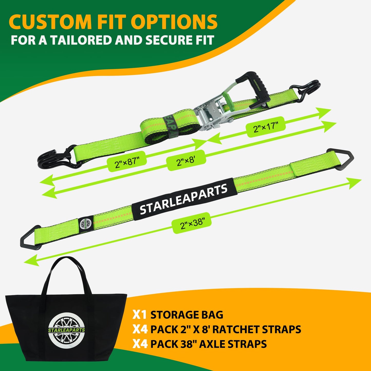 STARLEAPARTS Retractable Ratchet Straps(4PK) - 1,500lb Break Strength, Ratchet Straps Heavy Duty with Rubber Coated Handle, Perfect Auto Ratchet Straps for Motorcycle, Kayak and Trucks