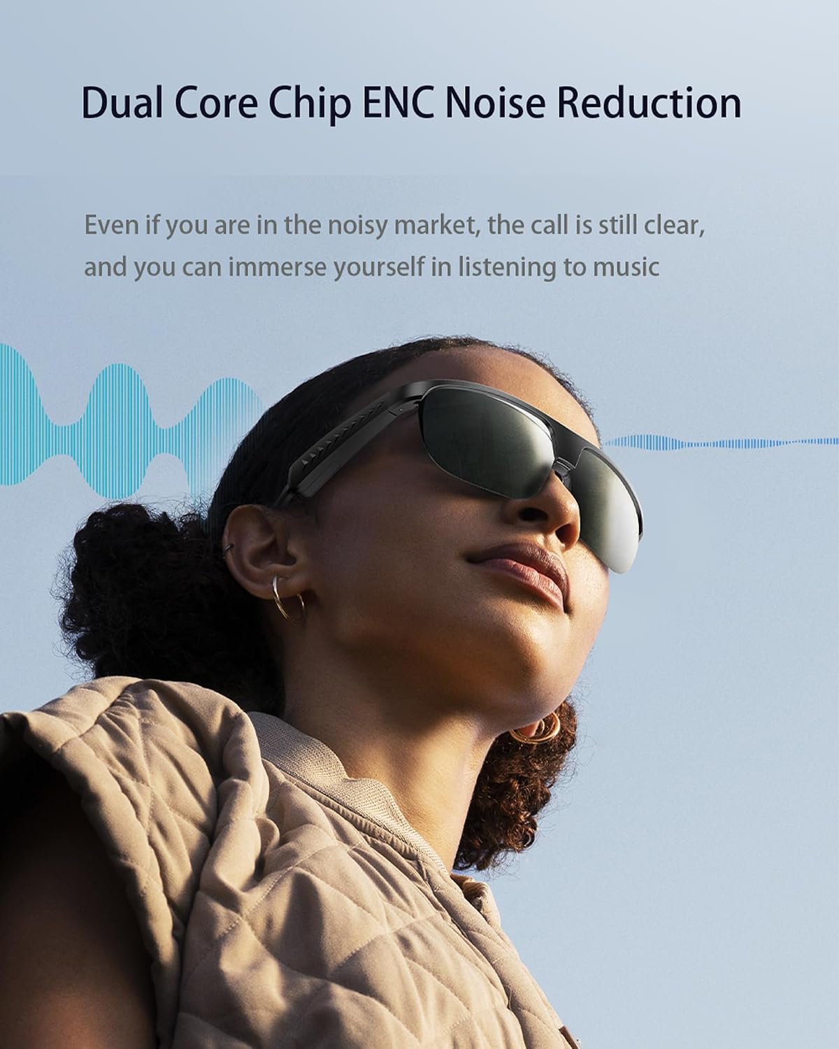 Coucur Bluetooth Glasses with Bluetooth Speaker-No Camera Smart Glasses UV Protection Polarized Sunglasses, Touch