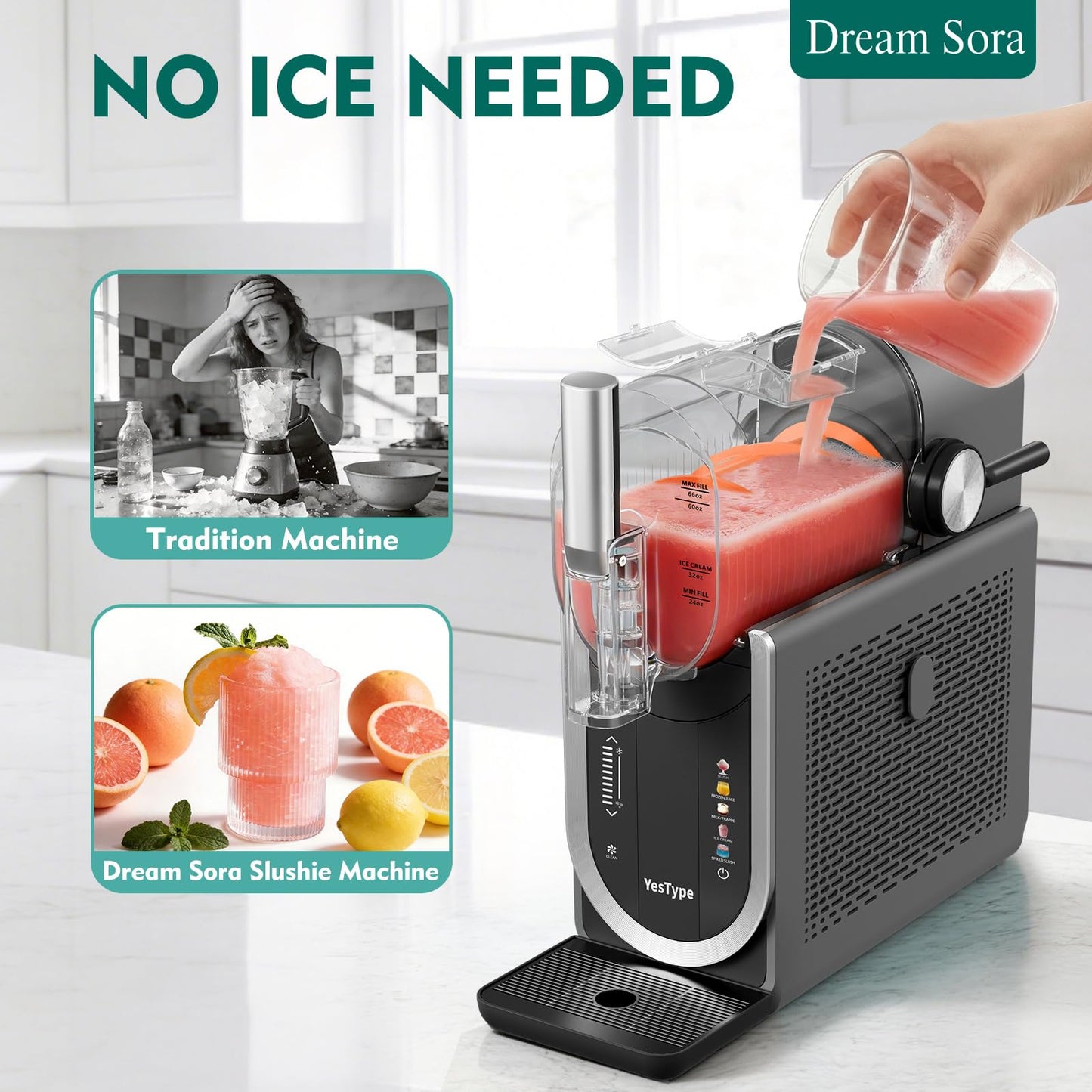 Slushie Machine No Ice Needed, Margarita Machine & Slushy Machine for Home, 5 Preset, Rapid Freezing, Self-Cleaning, 66oz Slushie Maker for Frappes, Spiked Slush, Ice Cream and More, Grey