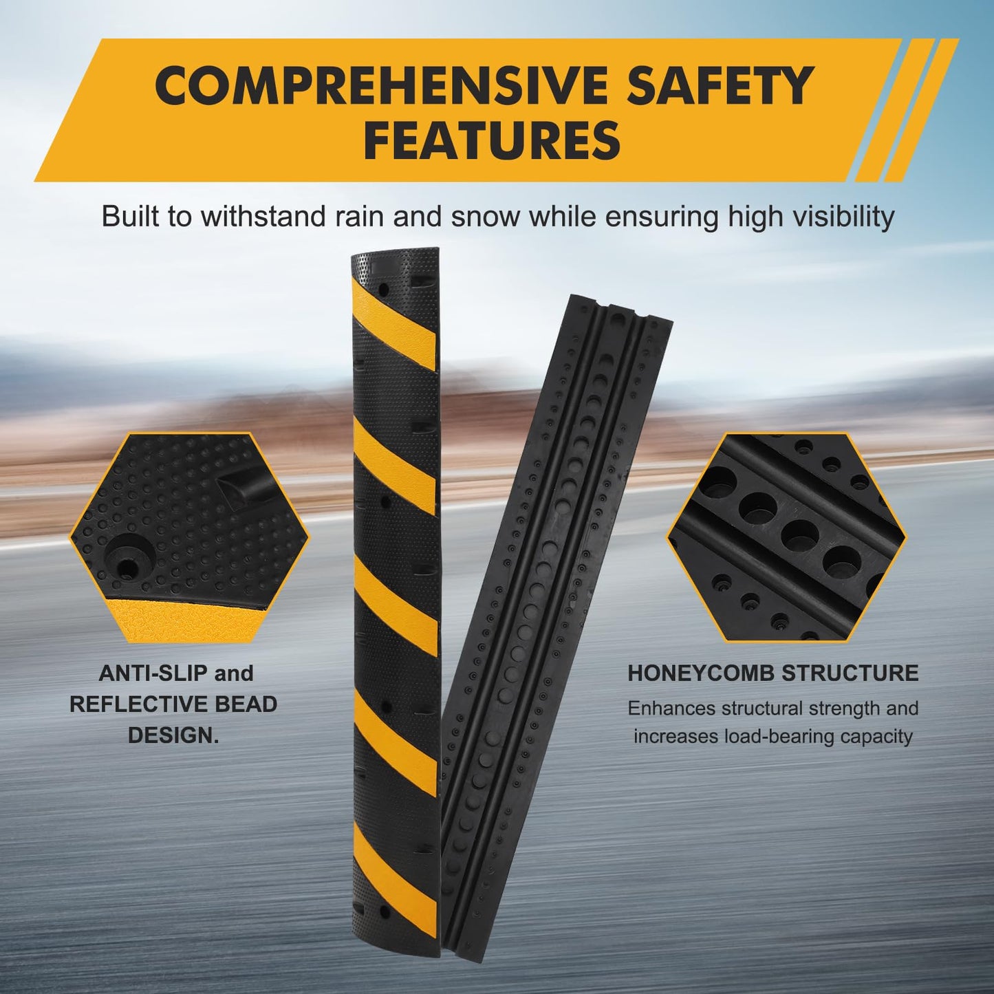 2-Pack 6FT Heavy Duty Speed Bumps – 25,000Lb Capacity Recycled Rubber Traffic Calming Humps for Parking Lots, Driveways & Garages – Weatherproof with Cable Protection Channels