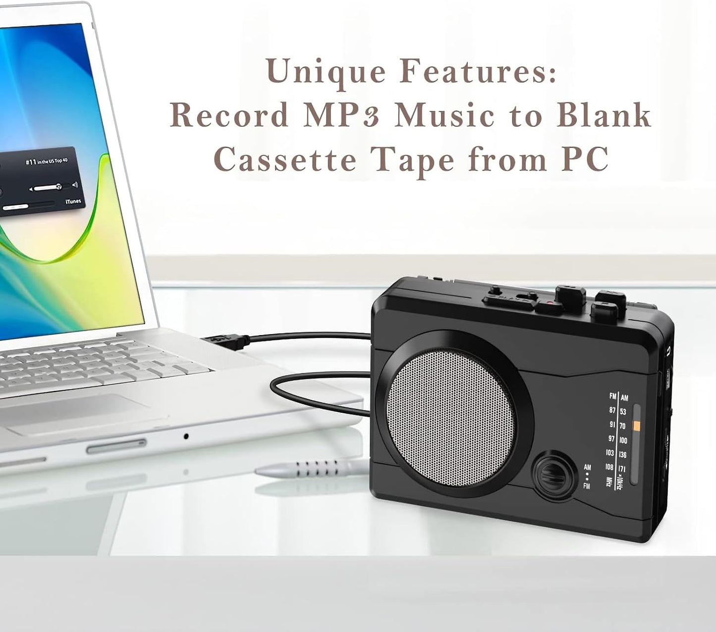 Mersoco Cassette MP3 Player Recorder, Portable Retro Tape Player Audio Recording, AM/FM Radio, Tape to Converter