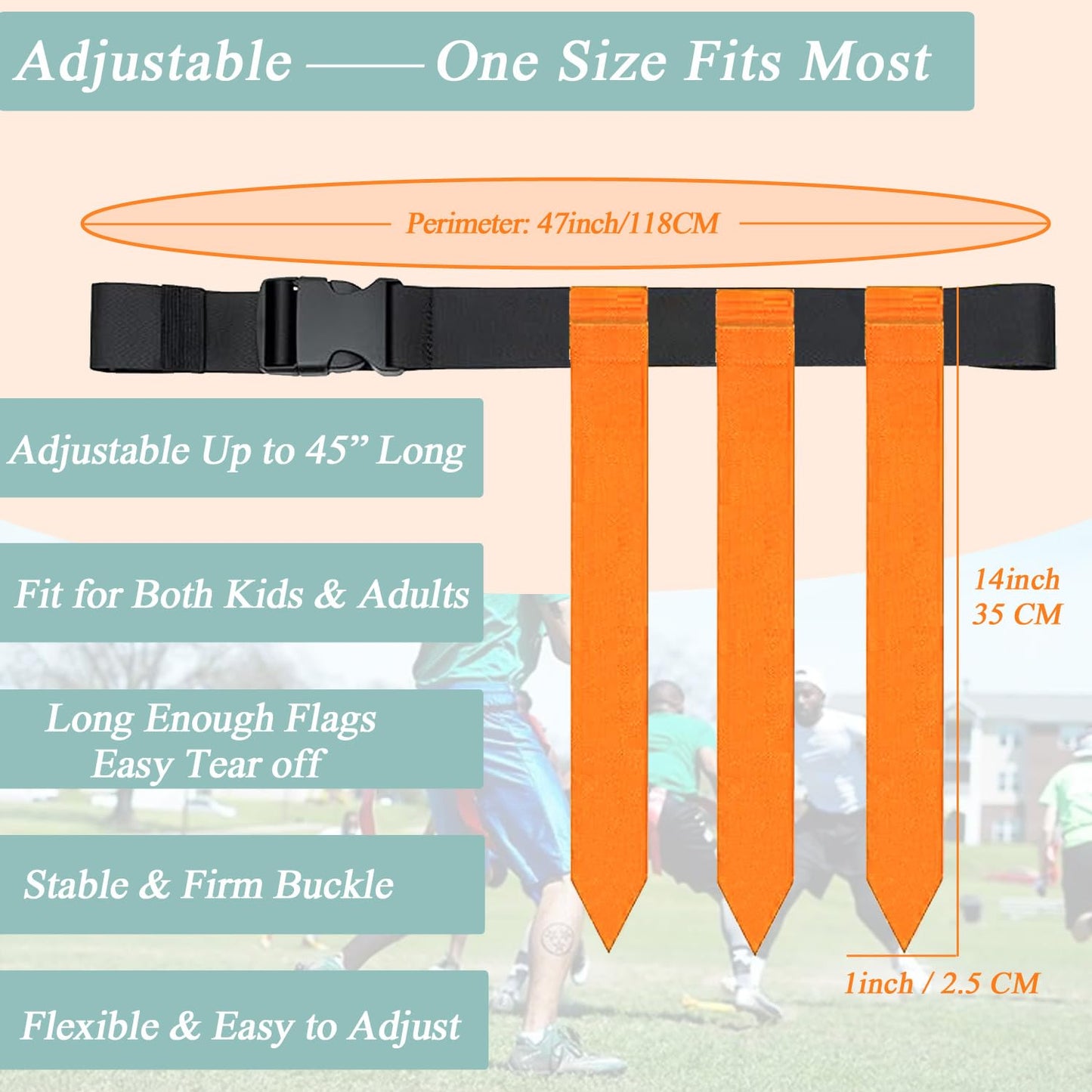 Adjustable Flag Football Belts for adult and youth, 6 Players with 18flags football flags for Family Competitions Backyard Beach Lawn Game, Outdoor Sport Training Equipment