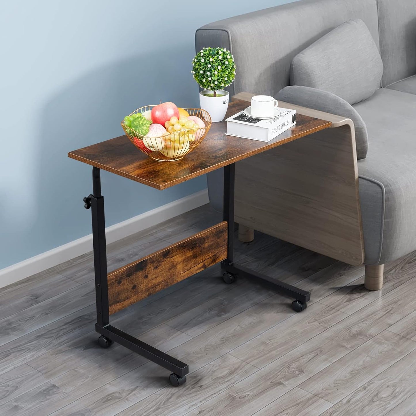 31.49 15.74 27.16-37.79 Mobile Side Table, Mobile Laptop Desk Cart, Adjustable Over Bed Table with Wheels for Sofa