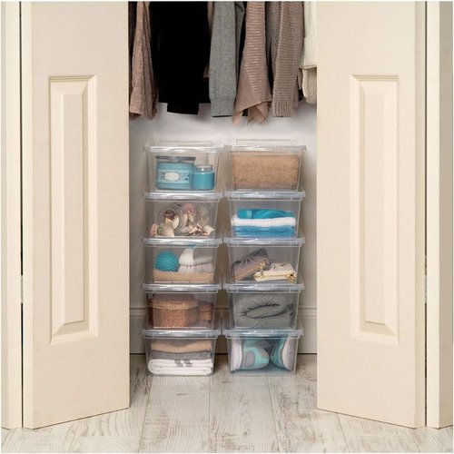 IRIS USA 7 Qt. Storage Bins - Durable, Stackable Organizers | 12 Pack for Home & Office