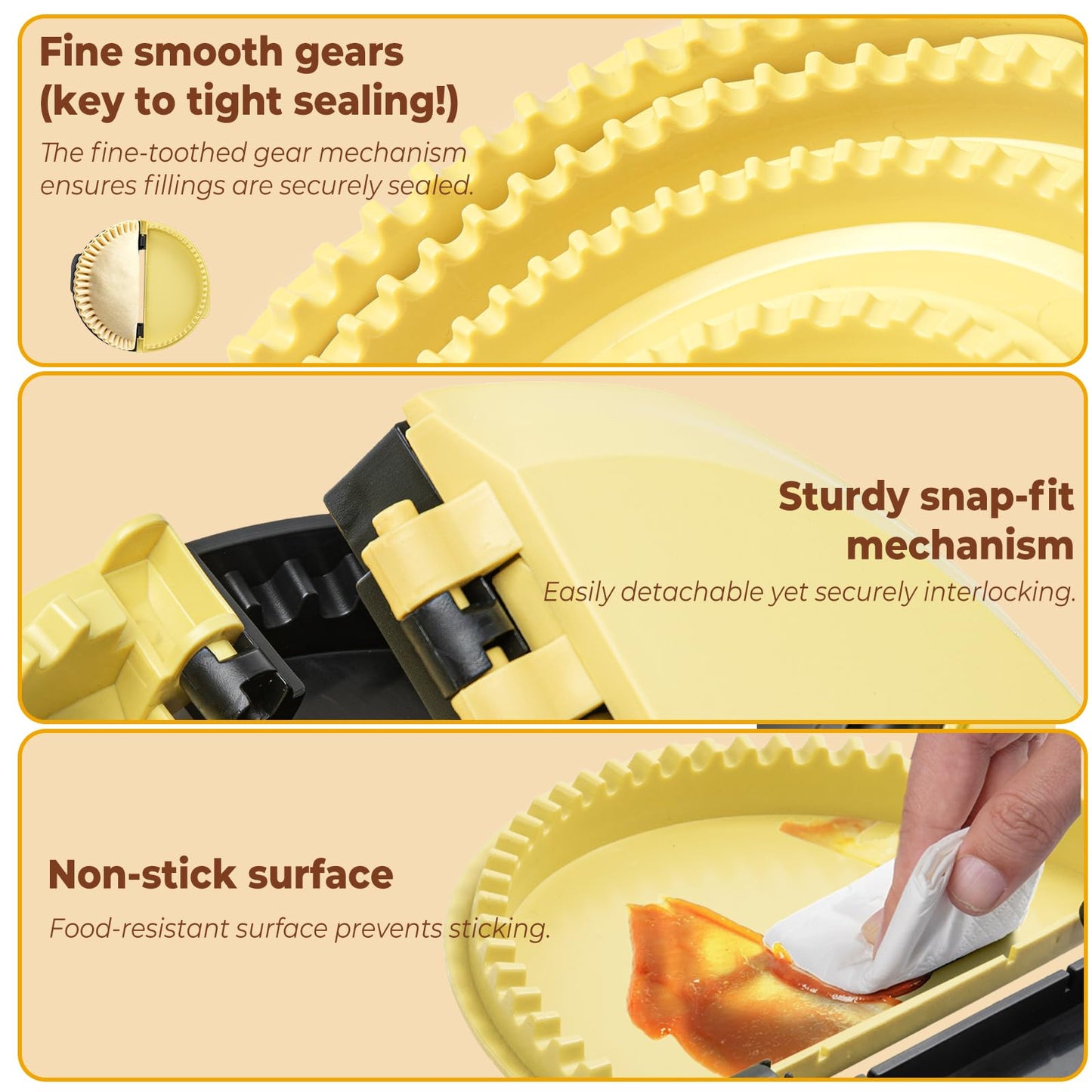 Zenflux 4-in-1 Portable Tortilla Sealer and Crimper - Quesadilla Maker & Empanada Press with 4 Detachable Sizes (4, 6, 8, 10 Inch), Create Sealed Quesadillas, Burritos, Dumplings, Black and Yellow