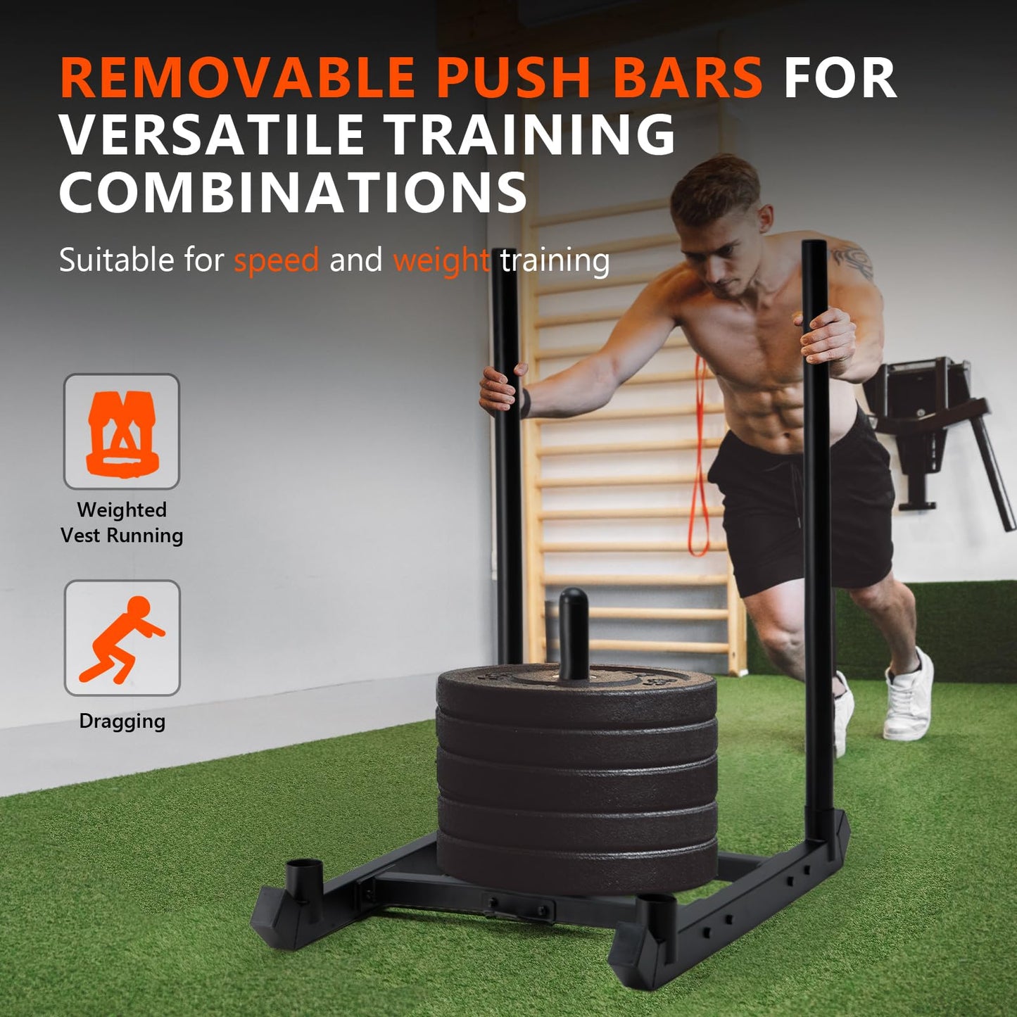TEDEUM Weight Sled, Fitness Strength Speed Training Sled, Steel Power Sled Workout Equipment for Athletic Exercise and Speed Improvement, Only Suitable for 2" Weight Plate, Standard