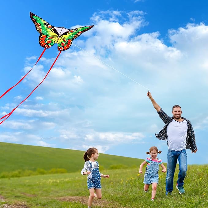 HONBO Butterfly Kites for Kids & Adults,55" x 28" Large Beginner Kite for Kids Ages 4-8,Easy to Fly for Beginners, Each Kite with 300ft Line Handle,Beach Kites for Outdoor Activities & Family Trip