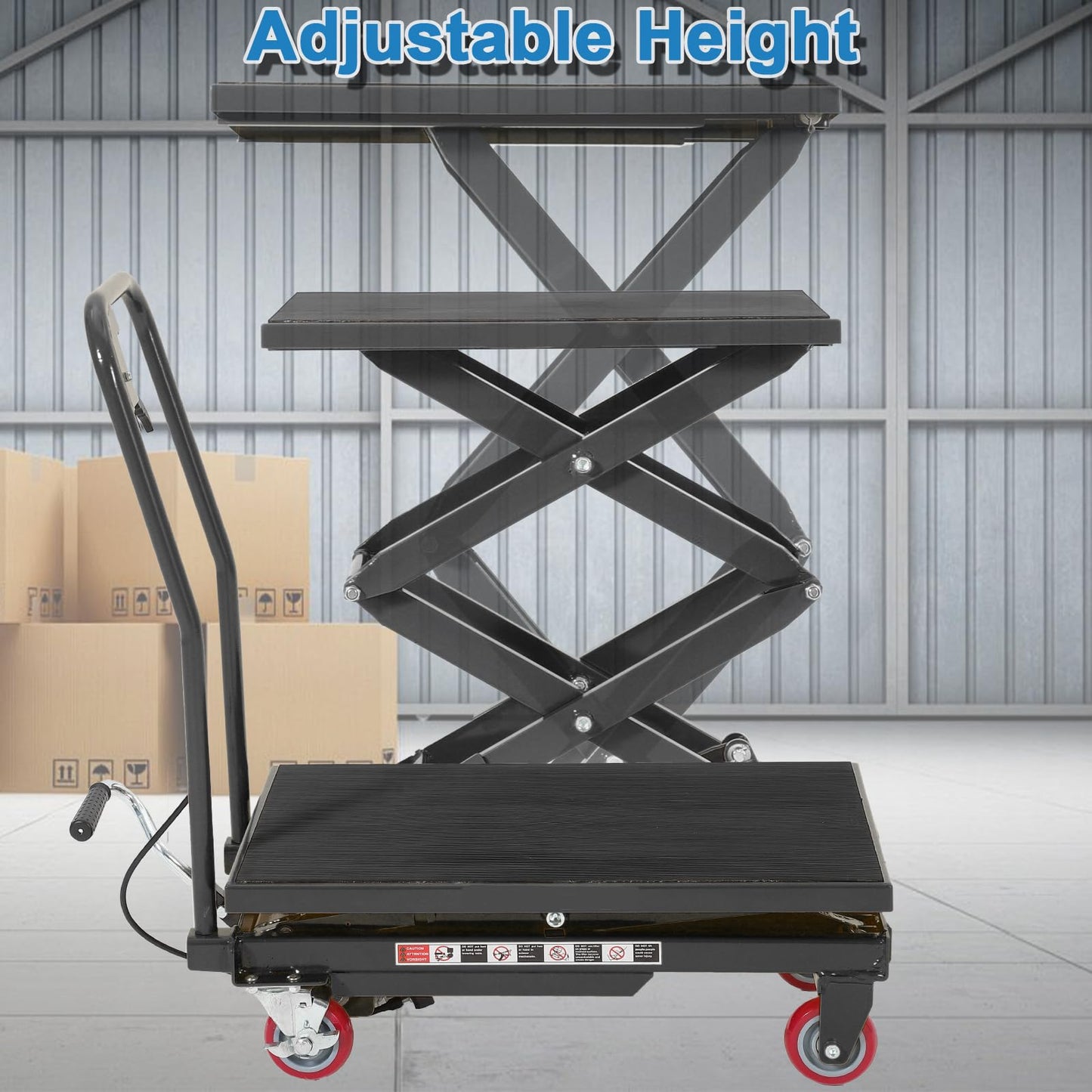 Garvee Heavy Duty Hydraulic Lift Table Cart 330LB Capacity, Double Scissor Lift Table with 50" Lifting Height, Non-Slip Platform & Locking Wheels for Garage, Warehouse, Workshop, Black