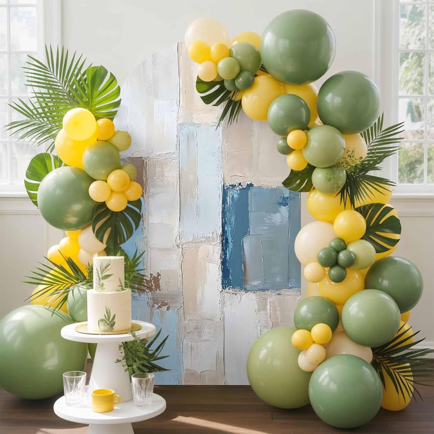 Jnbasdffb 7.2 Blue Beige Abstract Wedding Arch Cover, Stretchy Spandex Arch Backdrop Stand Covers FT, Oil Painting