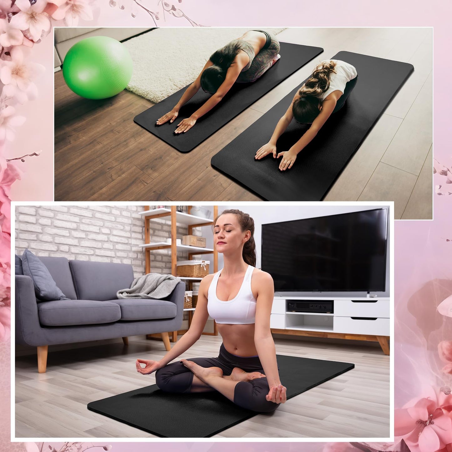 Timgle 6 Pcs 10mm Thick Yoga Mat Bulk 68 x 24 Inches Anti-slip Tear-resistant Exercise Mat Adult Gym Mats for Fitness, Stretching, Workout and Studio, Outdoor Yoga, Pilates(Black)