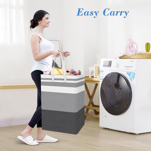 BlissTotes Laundry Basket - Waterproof & Collapsible Hamper with Easy Carry Handles | 75L Gradient Grey 3-Pack
