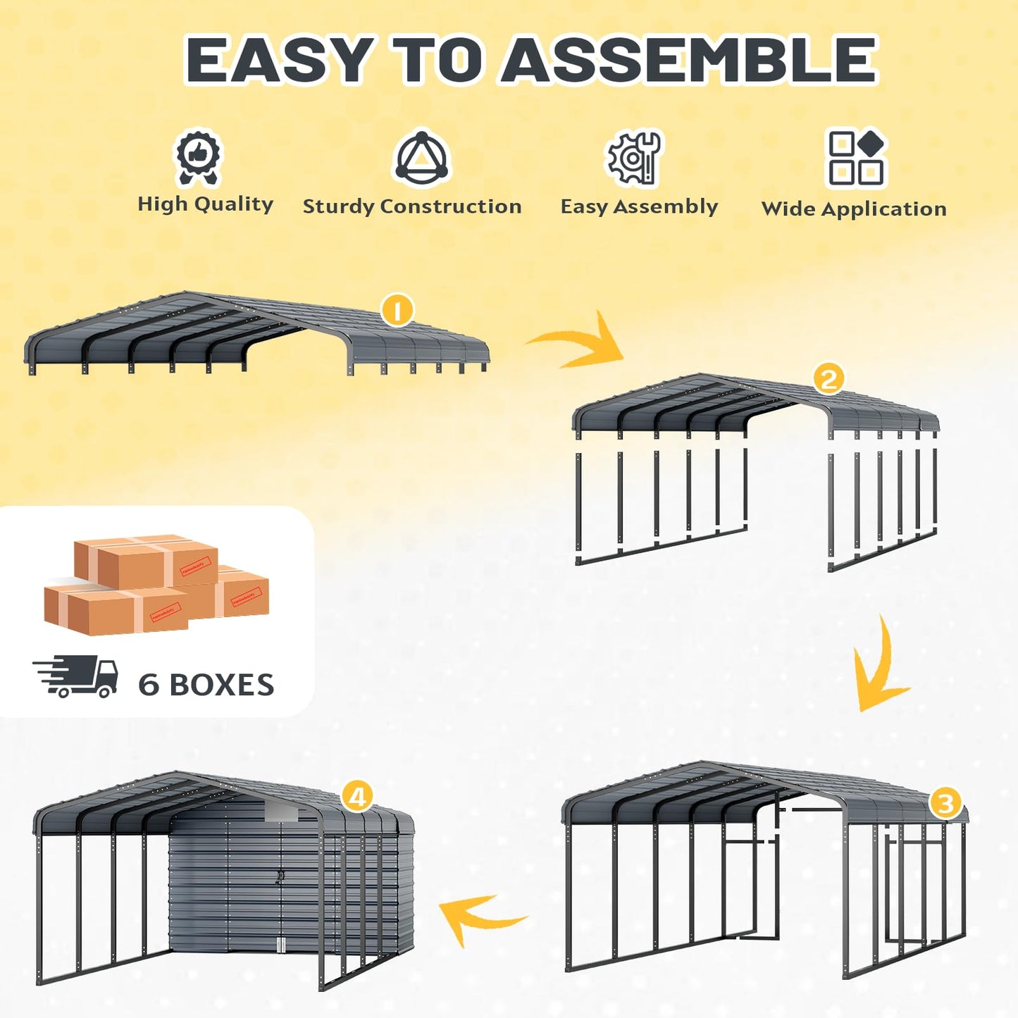 EROMMY 12x25 FT Metal Carport with Side Storage, Heavy Duty Enclosed Carport with Lockable Storage Room, Galvanized Steel Vehicle Shelter for Car, Truck & Tools