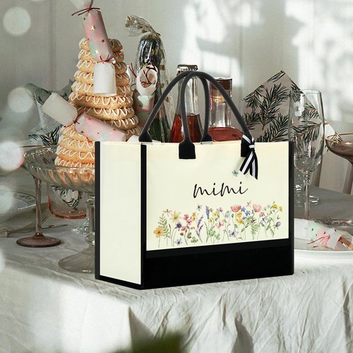 CYZCYZ Mimi Gifts Gifts for Mimi Grandma Practical Gift for Grandma Canvas Tote Bag Ideas First Time for Women Birthday Christmas Flower Reusable Beach Bag Shopping Bags